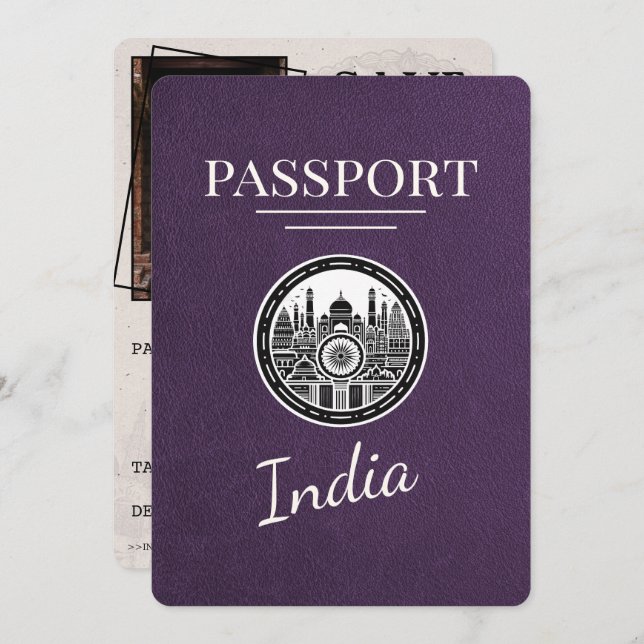 Violet Lila India Passport Spara datum Spara Datumet (Fram/baksida)