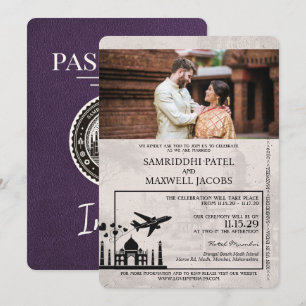Violet Lila India Passport Wedding bjudande Inbjudningar