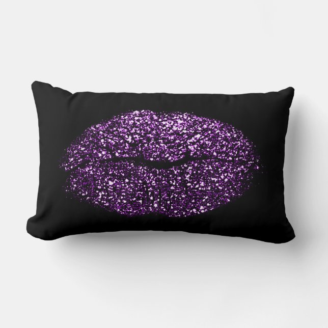 Violet Lila Läppar Glitter Black Girly Makeup Kiss Lumbarkudde (Framsida)
