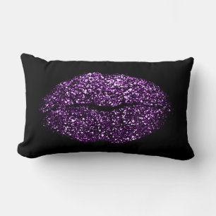Violet Lila Läppar Glitter Black Makeup Kiss Lumbarkudde