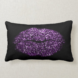 Violet Lila Läppar Glitter Black Makeup Kiss Lumbarkudde