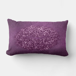 Violet Lila Läppar Glitter Plum Girly Makeup Kiss Lumbarkudde