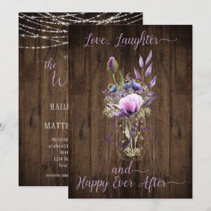 Violet Lila Lavender Blommigt Mason Burk Bröllop Inbjudningar