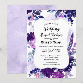 Violet Lila Lavender Blommigt Watercolor Bröllop Inbjudningar