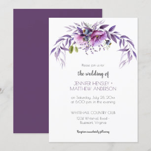 Violet Lila Lavender Watercolor Blommigt Bröllop Inbjudningar
