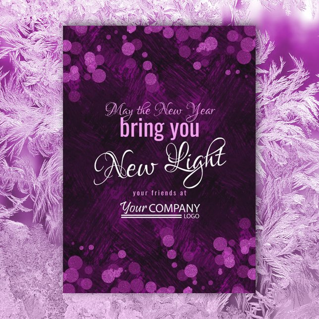Violet, Lila Ljus Company-julkort Inbjudningar (violet purple pink company holiday christmas card, business logo greeting sparkle shimmering lights)