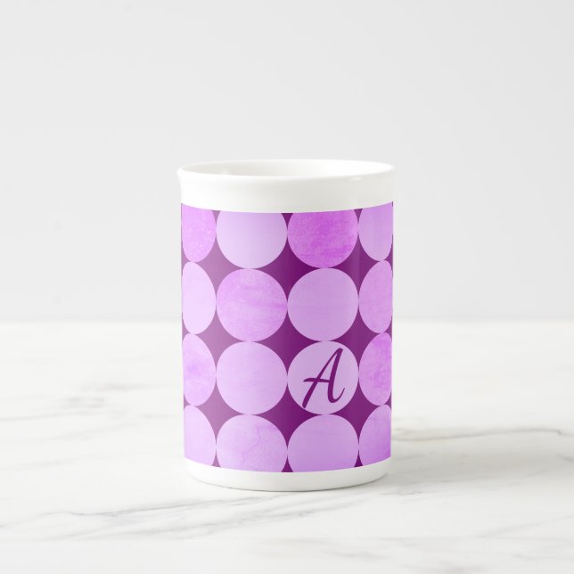 Violet, Lila Magenta och Rosa Circles Monogram Benporslin Mugg (Framsidan)