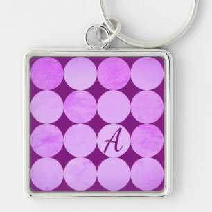 Violet, Lila Magenta och Rosa Circles Monogram Fyrkantig Silverfärgad Nyckelring