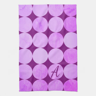 Violet, Lila Magenta och Rosa Circles Monogram Kökshandduk