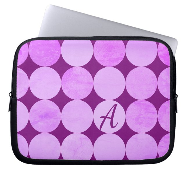 Violet, Lila Magenta och Rosa Circles Monogram Laptop Fodral (Framsidan)
