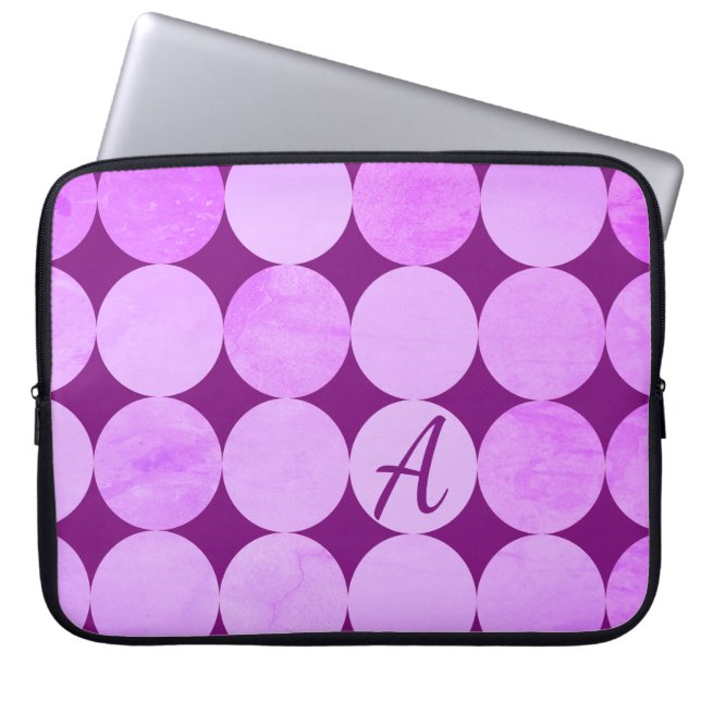 Violet, Lila Magenta och Rosa Circles Monogram Laptop Fodral (Framsidan)