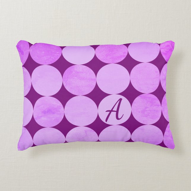 Violet, Lila Magenta och Rosa Circles Monogram Prydnadskudde (Framsidan)