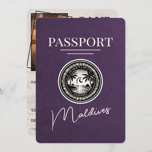 Violet Lila Maldives Passport Spara datum Spara Datumet (Fram/baksida)