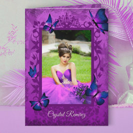 Violet, Lila, marinblå fjärilar Quinceanera Kort