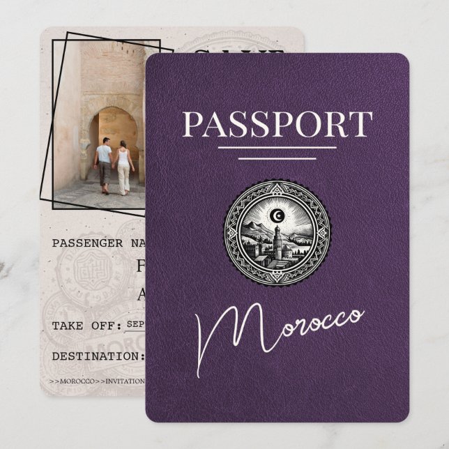 Violet Lila Marocko Passport Spara datum Datumet (Fram/baksida)