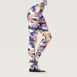 Violet Lila Mörk blått Gult Camouflage Mönster Leggings