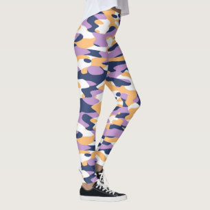 Violet Lila Mörk blått Gult Camouflage Mönster Leggings