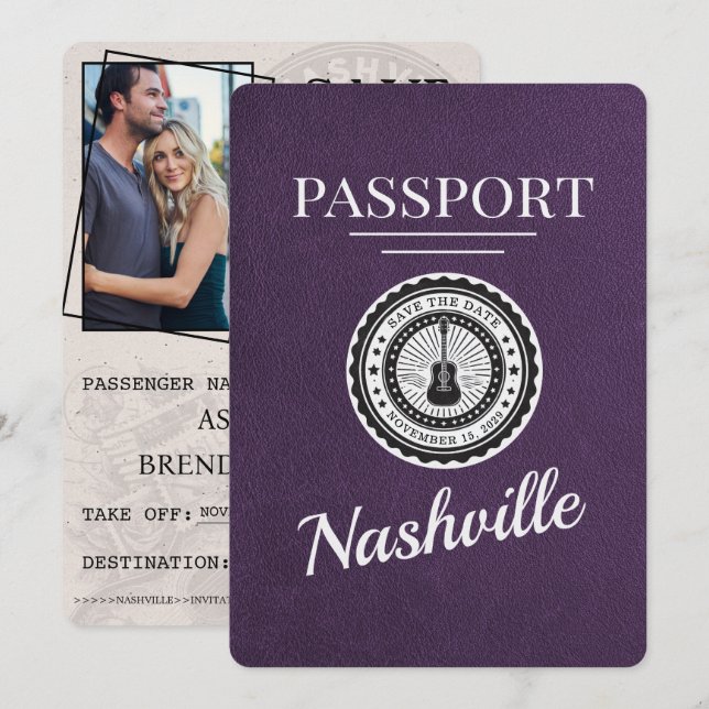 Violet Lila Nashville Passport Spara datum Datumet (Fram/baksida)