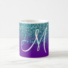 Violet Lila och Teal Ombre Glitter Monogrammed Kaffemugg