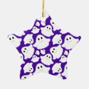 Violet Lila och White Halloween Ghost; Spöken Julgransprydnad Keramik