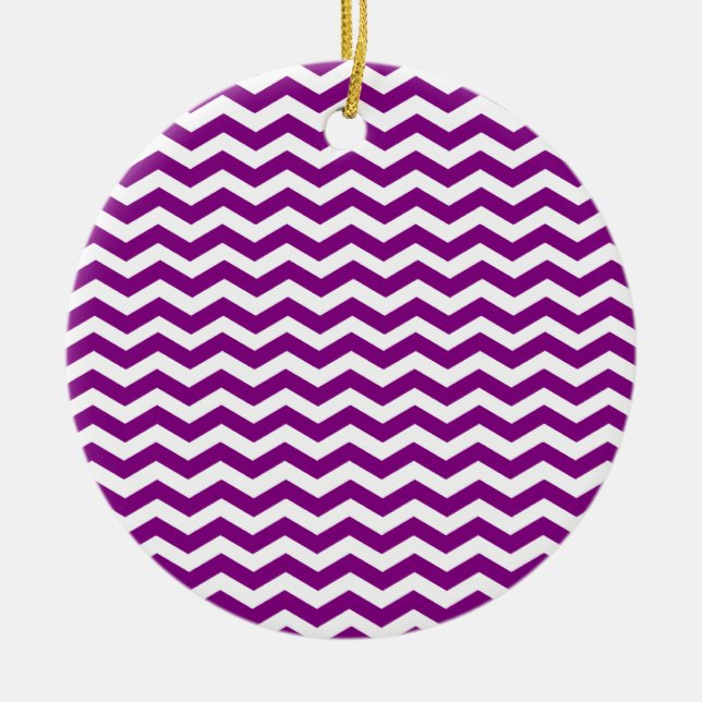 Violet Lila och White Zigzag Chevron Mönster Julgransprydnad Keramik (Framsidan)