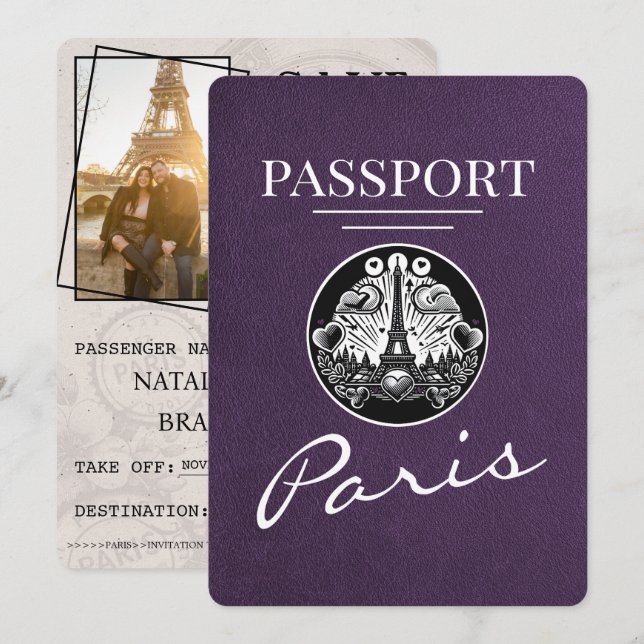 Violet Lila Paris Passport Spara datum Datumet (Fram/baksida)