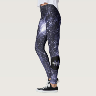 Violet lila peri Black abstrakt galaxy Monogram Leggings