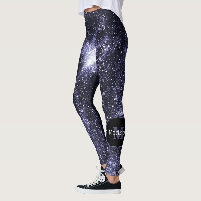 Violet lila peri Black abstrakt galaxy Monogram Leggings (Vänster)