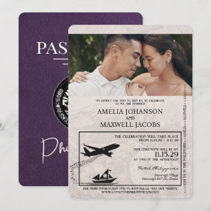 Violet Lila Philippines Passport Bröllop Inbjudningar