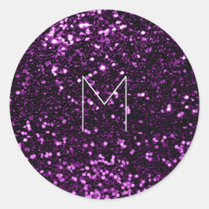 Violet Lila Plum Glitter Spark Minimal Monogram Runt Klistermärke