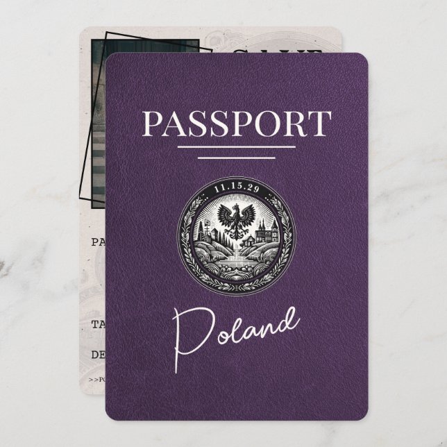 Violet Lila Poland Passport Spara datum Spara Datumet (Fram/baksida)
