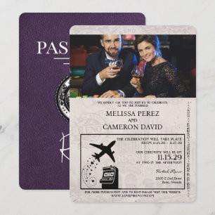 Violet Lila Reno Passport Wedding bjudande Inbjudningar