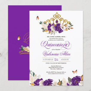Violet Lila Ro Butterfly Guld Tiara Quince Inbjudningar