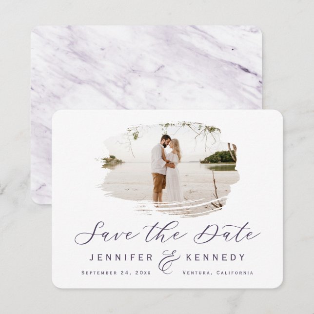 Violet Lila Romantic Brushed Ram med Photo Spara Datumet (Fram/baksida)