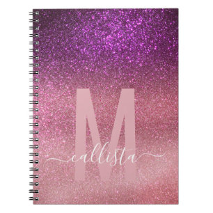 Violet Lila Rosa Triple Glitter Ombre Monogram Anteckningsbok