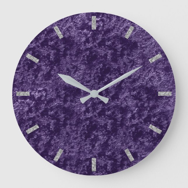 Violet Lila Silver Grått Velvet Eggplant Grape Stor Klocka (Framsida)