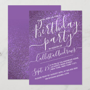 Violet Lila Sparkly Glitter Ombre Birthday Inbjudningar