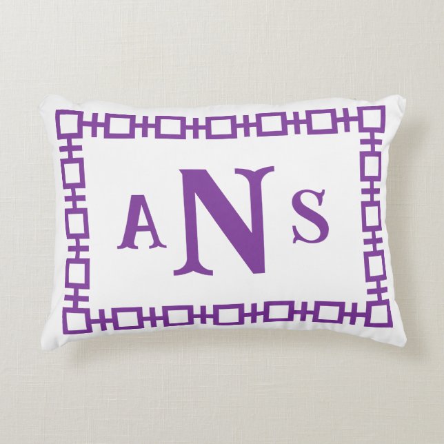 Violet Lila Square Grekiska Nyckel Monogram Prydnadskudde (Framsidan)