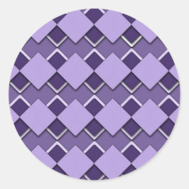 Violet Lila Square och Diamond Checkated Mönster Runt Klistermärke