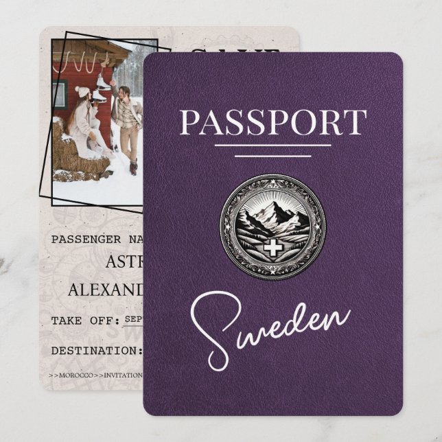 Violet Lila Sverige Passport Spara datum Datumet (Fram/baksida)