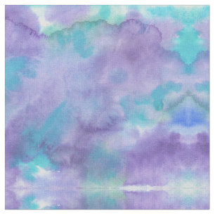 Violet Lila Teal Grönt Abstrakt Vattenfärg Tyg