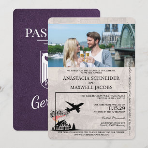 Violet Lila Tyskland Passport Bröllop Inbjudningar