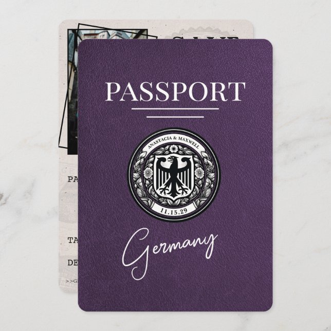 Violet Lila Tyskland Passport Spara datum Spara Datumet (Fram/baksida)