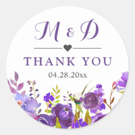 Violet Lila Vild Flowers Monogram Wedding Favor Runt Klistermärke