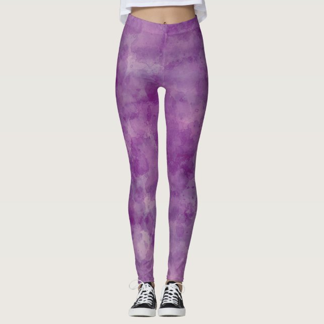 Violet Lila Watercolor Abstraction Leggings (Framsida)