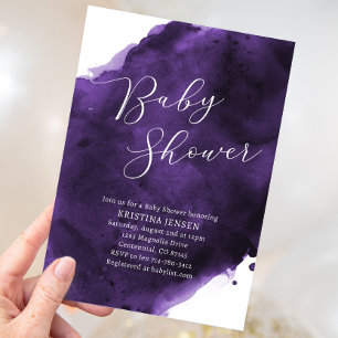 Violet Lila Watercolor Baby Shower Inbjudningar