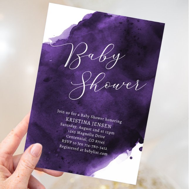 Violet Lila Watercolor Baby Shower Inbjudningar (Skapare uppladdad)