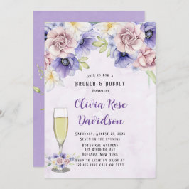 Violet Lila Watercolor Blommigts Brunch & Bubly Inbjudningar