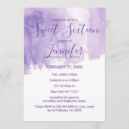 Violet Lila Watercolor Stänk Sweet 16 Inbjudningar