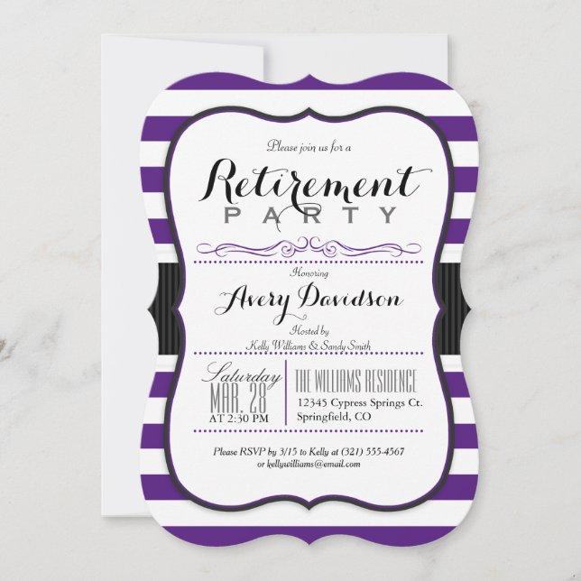 Violet Lila & White; Elegant Pension Party Inbjudningar (Framsida)